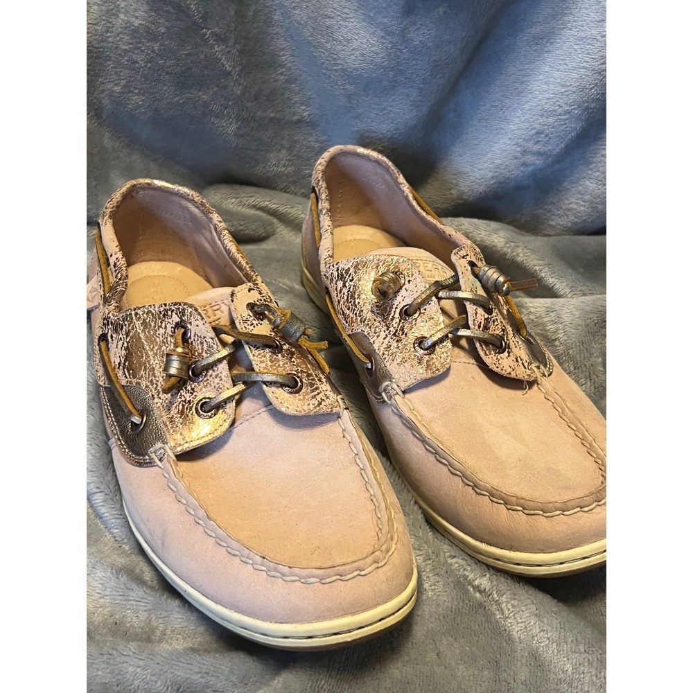 Sperry Boat Shoes Women's Size‎ 12 Blush Suede Rose Gold Metallic Lace Up